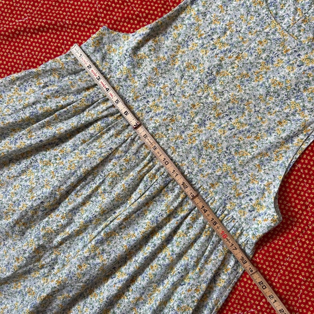 Vintage 70s Floral Sleeveless Babydoll Midi Dress Blue Yellow Ditsy Print - Picture 4 of 5